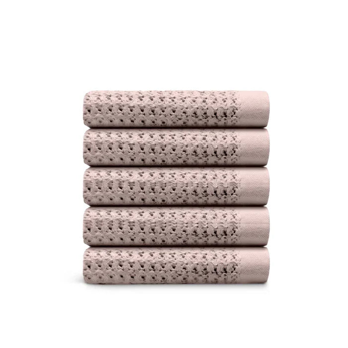 Egyptian Cotton Waffle Hand Towels - Rose Pink - 5 piece set