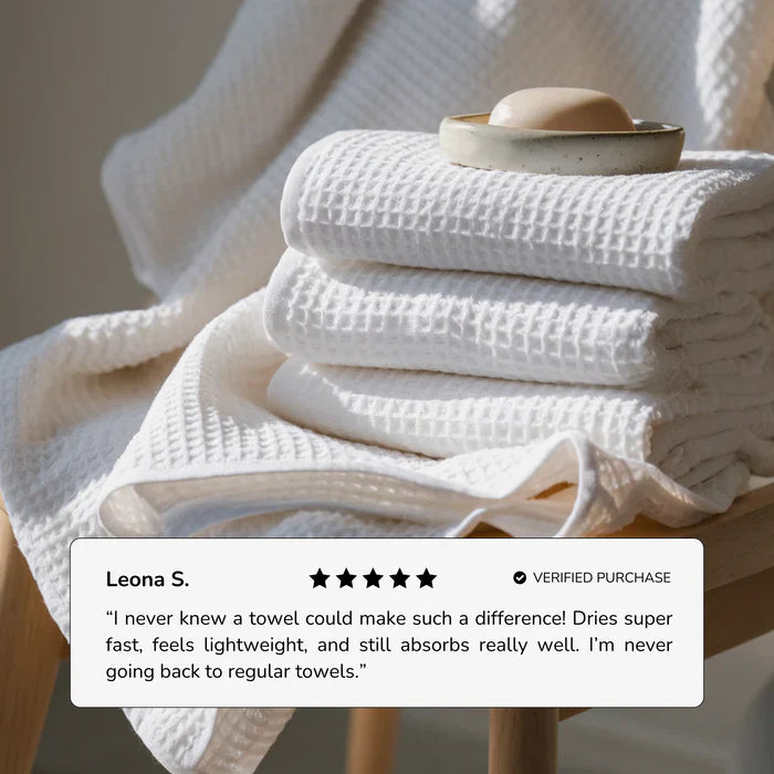 Egyptian Cotton Waffle Bath Towels 5pcs - Pure White