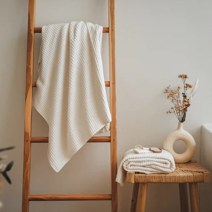 Egyptian Cotton Waffle Bath Towels 5pcs - Soft Grey